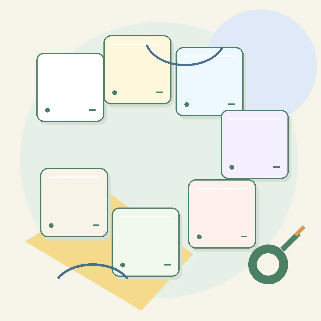7文字の言葉を探すイメージとして、色分けされた文字カードを並べたイラスト